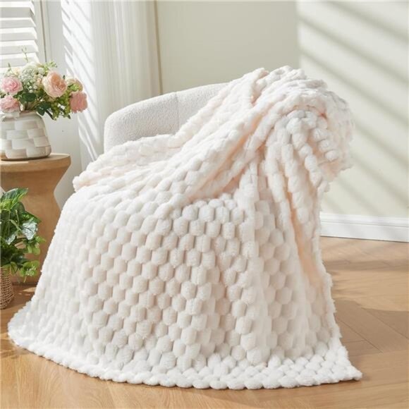 Other - Super Soft Throw Blanket Ivory Premium Silky Flannel Fleece 3D Clouds 50"x60"